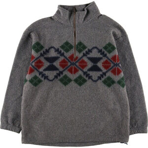 Eddie Bauer Gray 1/4 Zip Pullover Fleece Vintage Made In USA Geometric Design L